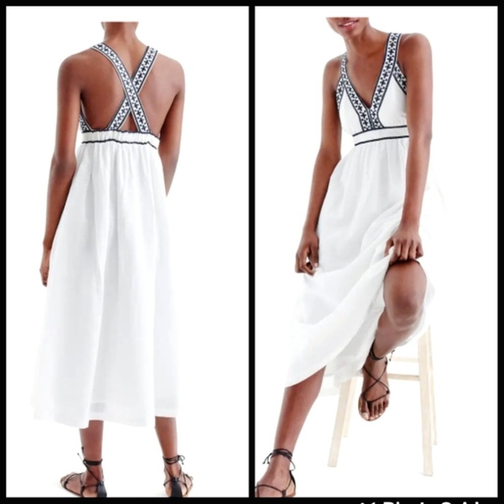 J. Crew White Embroidered Cross Back Maxi Dress